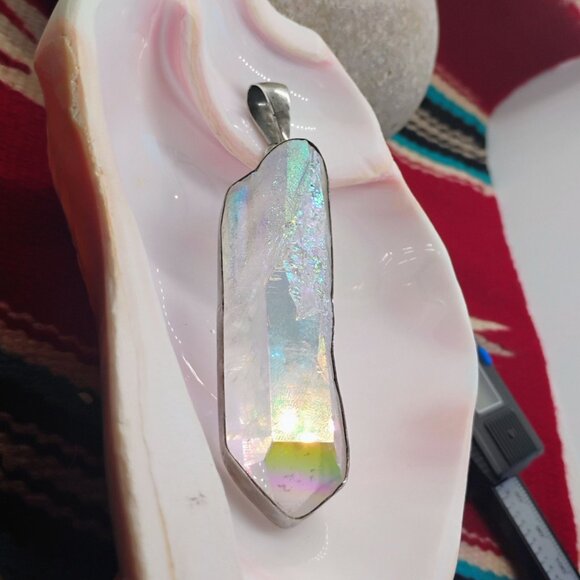 Charles Albert Jewelry - Huge Charles Albert Sterling Silver Rainbow Aura Quartz Crystal Pendant